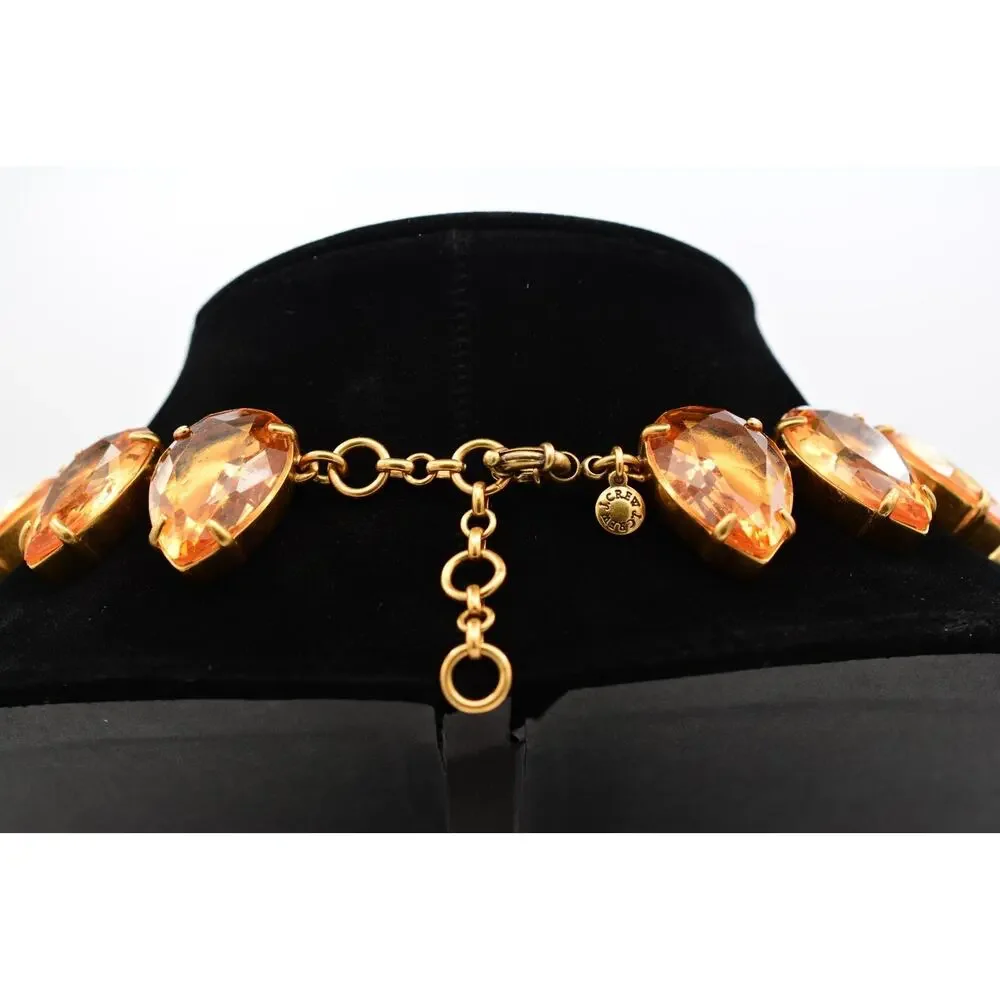 J.Crew Vintage Orange Crystal Teardrop Gold Statement Necklace Chunky Heavy BinY